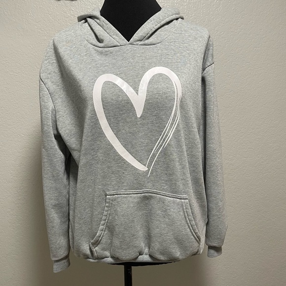 Heather Grey Heart Print Hooded Sweatshirt MEDIUM - Picture 1 of 7